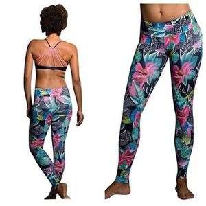 Onzie Floral Leaf Leggings Full Length S/M High Wasited